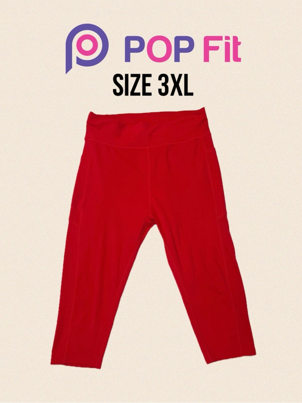 POP Fit Hot Pink High Waisted Cropped Capri Leggings with Pockets Size 3XL⁠